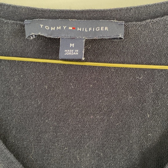 TOMMY HILFIGER cotton navy blend argyle v-neck sweater long sleeve  M - Picture 2 of 4